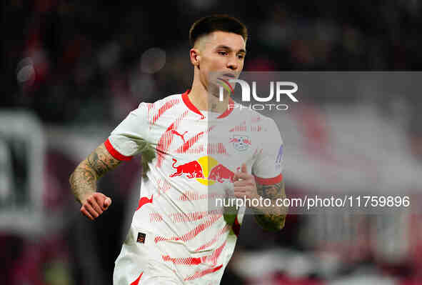 Benjamin Sesko of Leipzig  looks on during the Bundesliga match between RB Leipzig and Borussia Mönchengladbach at Red Bull arena, Leipzig,...