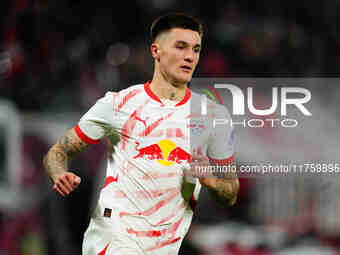 Benjamin Sesko of Leipzig  looks on during the Bundesliga match between RB Leipzig and Borussia Mönchengladbach at Red Bull arena, Leipzig,...