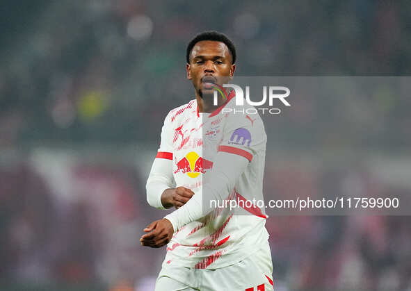 Lois Openda of Leipzig  looks on during the Bundesliga match between RB Leipzig and Borussia Mönchengladbach at Red Bull arena, Leipzig, Ger...