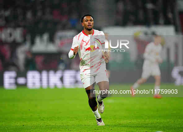 Lois Openda of Leipzig  looks on during the Bundesliga match between RB Leipzig and Borussia Mönchengladbach at Red Bull arena, Leipzig, Ger...