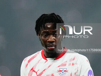 El Chadaille Bitshiabu of Leipzig  looks on during the Bundesliga match between RB Leipzig and Borussia Mönchengladbach at Red Bull arena, L...