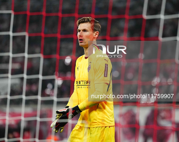 Moritz Nicolas of Borussia Monchengladbach  looks on during the Bundesliga match between RB Leipzig and Borussia Mönchengladbach at Red Bull...