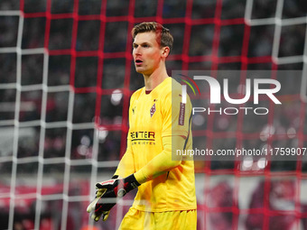 Moritz Nicolas of Borussia Monchengladbach  looks on during the Bundesliga match between RB Leipzig and Borussia Mönchengladbach at Red Bull...