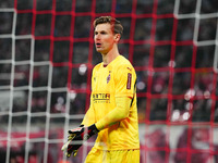 Moritz Nicolas of Borussia Monchengladbach  looks on during the Bundesliga match between RB Leipzig and Borussia Mönchengladbach at Red Bull...