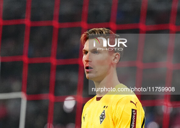 Moritz Nicolas of Borussia Monchengladbach  looks on during the Bundesliga match between RB Leipzig and Borussia Mönchengladbach at Red Bull...