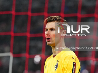 Moritz Nicolas of Borussia Monchengladbach  looks on during the Bundesliga match between RB Leipzig and Borussia Mönchengladbach at Red Bull...