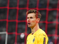 Moritz Nicolas of Borussia Monchengladbach  looks on during the Bundesliga match between RB Leipzig and Borussia Mönchengladbach at Red Bull...