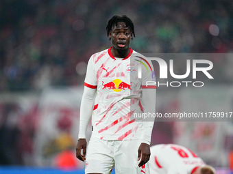 El Chadaille Bitshiabu of Leipzig  looks on during the Bundesliga match between RB Leipzig and Borussia Mönchengladbach at Red Bull arena, L...