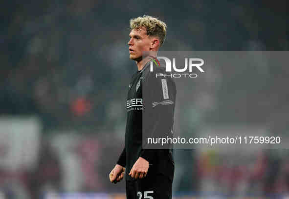 Robin Hack of Borussia Monchengladbach  looks on during the Bundesliga match between RB Leipzig and Borussia Mönchengladbach at Red Bull are...