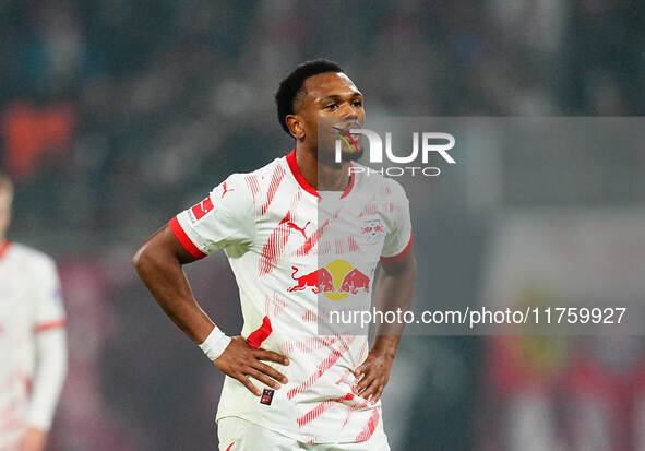 Lois Openda of Leipzig  looks on during the Bundesliga match between RB Leipzig and Borussia Mönchengladbach at Red Bull arena, Leipzig, Ger...