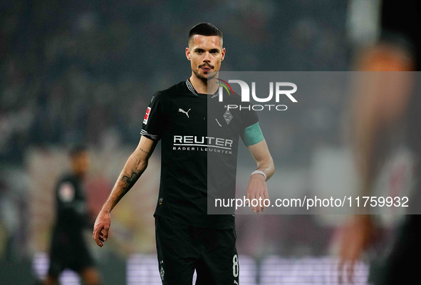 Julian Weigl of Borussia Monchengladbach  looks on during the Bundesliga match between RB Leipzig and Borussia Mönchengladbach at Red Bull a...