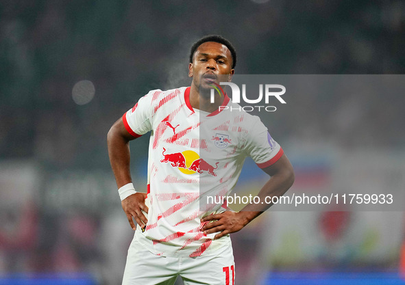 Lois Openda of Leipzig  looks on during the Bundesliga match between RB Leipzig and Borussia Mönchengladbach at Red Bull arena, Leipzig, Ger...