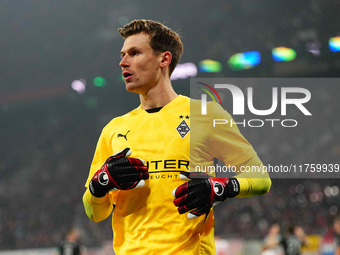 Moritz Nicolas of Borussia Monchengladbach  looks on during the Bundesliga match between RB Leipzig and Borussia Mönchengladbach at Red Bull...