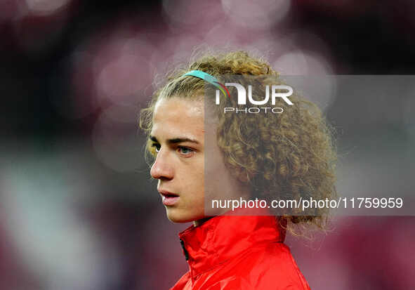 Viggo Gebel of Leipzig  looks on during the Bundesliga match between RB Leipzig and Borussia Mönchengladbach at Red Bull arena, Leipzig, Ger...