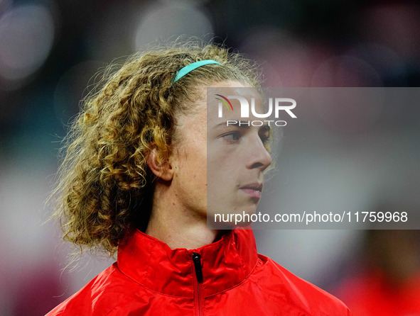 Viggo Gebel of Leipzig  looks on during the Bundesliga match between RB Leipzig and Borussia Mönchengladbach at Red Bull arena, Leipzig, Ger...