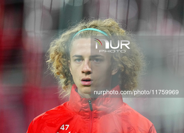 Viggo Gebel of Leipzig  looks on during the Bundesliga match between RB Leipzig and Borussia Mönchengladbach at Red Bull arena, Leipzig, Ger...