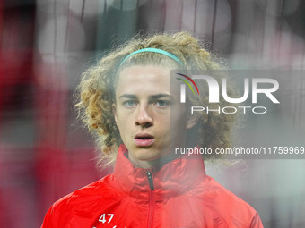 Viggo Gebel of Leipzig  looks on during the Bundesliga match between RB Leipzig and Borussia Mönchengladbach at Red Bull arena, Leipzig, Ger...