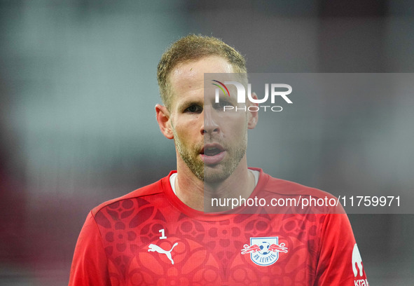 Peter Gulacsi of Leipzig  looks on during the Bundesliga match between RB Leipzig and Borussia Mönchengladbach at Red Bull arena, Leipzig, G...