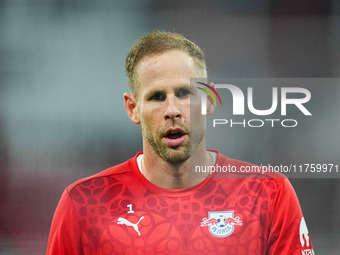 Peter Gulacsi of Leipzig  looks on during the Bundesliga match between RB Leipzig and Borussia Mönchengladbach at Red Bull arena, Leipzig, G...