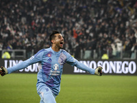 Juventus goalkeeper Mattia Perin celebrates during the Serie A football match number 12, Juventus vs. Torino, at the Allianz Stadium in Turi...