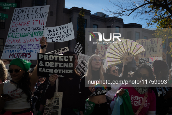 Hundreds demonstrate outside The Heritage Foundation for reproductive rights following the election of Donald Trump to be the next President...