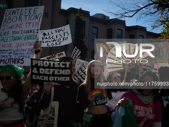 Hundreds demonstrate outside The Heritage Foundation for reproductive rights following the election of Donald Trump to be the next President...