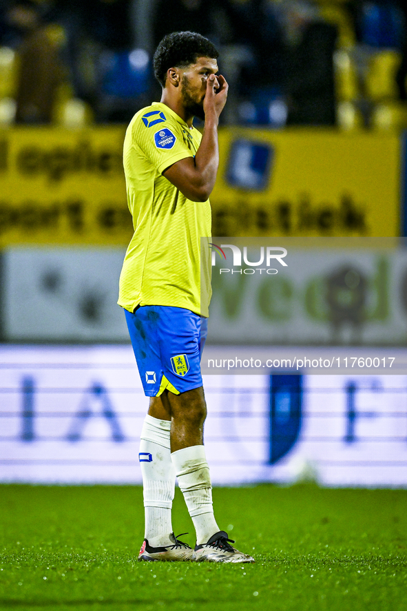 RKC defender Roshon van Eijma plays during the match between RKC and NEC at the Mandemakers Stadium in Waalwijk, Netherlands, on November 9,...