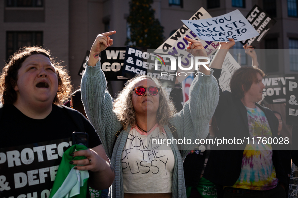 Hundreds demonstrate for reproductive rights outside The Heritage Foundation following election of Donald Trump as the next President of the...