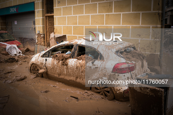 Consequences of flooding caused by the DANA occur in cities near Valencia, Spain, on November 7, 2024. 