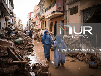 Consequences of flooding caused by the DANA occur in cities near Valencia, Spain, on November 7, 2024. (