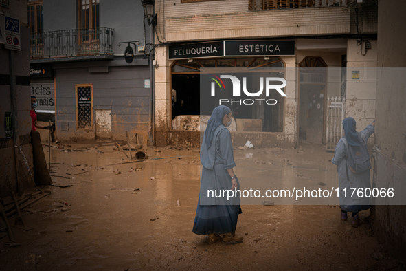 Consequences of flooding caused by the DANA occur in cities near Valencia, Spain, on November 7, 2024. 