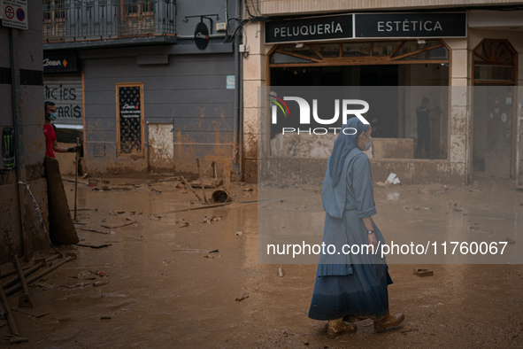 Consequences of flooding caused by the DANA occur in cities near Valencia, Spain, on November 7, 2024. 