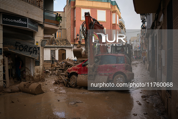 Consequences of flooding caused by the DANA occur in cities near Valencia, Spain, on November 7, 2024. 