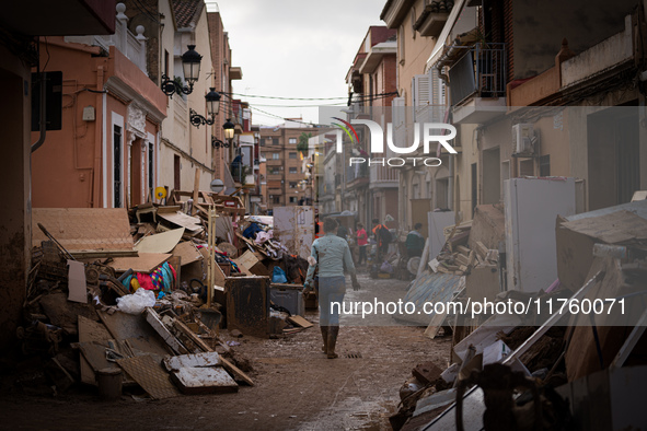 Consequences of flooding caused by the DANA occur in cities near Valencia, Spain, on November 7, 2024. 