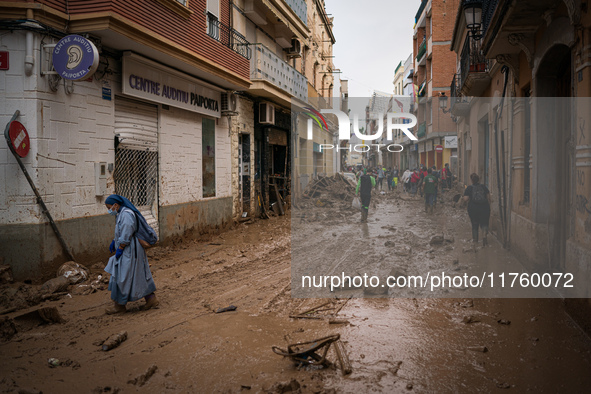 Consequences of flooding caused by the DANA occur in cities near Valencia, Spain, on November 7, 2024. 