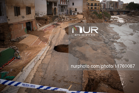 Consequences of flooding caused by the DANA occur in cities near Valencia, Spain, on November 7, 2024. 