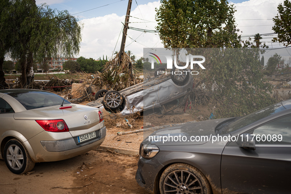 Consequences of flooding caused by the DANA occur in cities near Valencia, Spain, on November 7, 2024. 