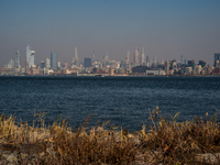 Smoke from New Jersey brush fires fills the sky in New York, U.S., on November 9, 2024. There are at least four active brush fires in New Je...