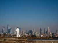 Smoke from New Jersey brush fires fills the sky in New York, U.S., on November 9, 2024. There are at least four active brush fires in New Je...