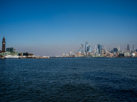 Smoke from New Jersey brush fires fills the sky in New York, U.S., on November 9, 2024. There are at least four active brush fires in New Je...