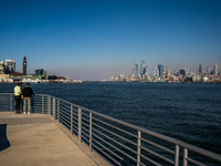 Smoke from New Jersey brush fires fills the sky in New York, U.S., on November 9, 2024. There are at least four active brush fires in New Je...