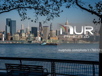 Smoke from New Jersey brush fires fills the sky in New York, U.S., on November 9, 2024. There are at least four active brush fires in New Je...