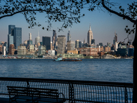 Smoke from New Jersey brush fires fills the sky in New York, U.S., on November 9, 2024. There are at least four active brush fires in New Je...