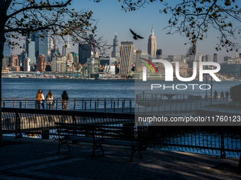 Smoke from New Jersey brush fires fills the sky in New York, U.S., on November 9, 2024. There are at least four active brush fires in New Je...