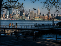 Smoke from New Jersey brush fires fills the sky in New York, U.S., on November 9, 2024. There are at least four active brush fires in New Je...