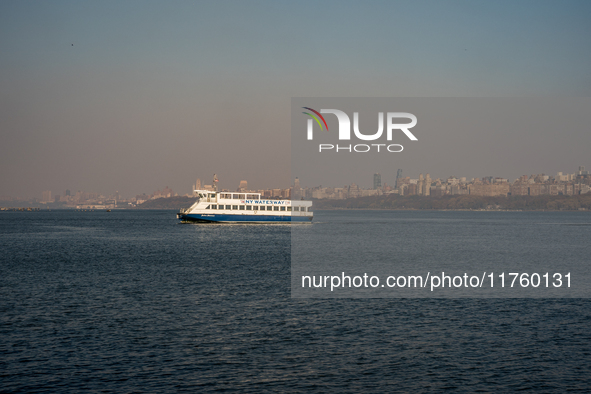 Smoke from New Jersey brush fires fills the sky in New York, U.S., on November 9, 2024. There are at least four active brush fires in New Je...