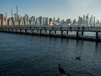 Smoke from New Jersey brush fires fills the sky in New York, U.S., on November 9, 2024. There are at least four active brush fires in New Je...