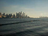 Smoke from New Jersey brush fires fills the sky in New York, U.S., on November 9, 2024. There are at least four active brush fires in New Je...