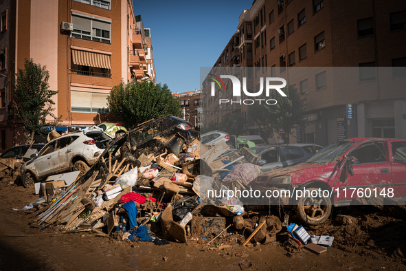 Consequences of flooding caused by the DANA occur in cities near Valencia, Spain, on November 7, 2024. 