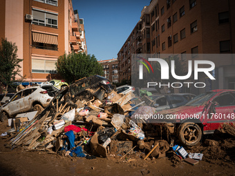 Consequences of flooding caused by the DANA occur in cities near Valencia, Spain, on November 7, 2024. (